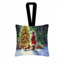 Load image into Gallery viewer, Dachshund and Santa Claus Hanging Square Fabric Ornament 3.5 × 3.5