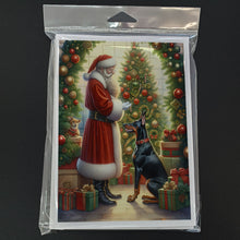Load image into Gallery viewer, Doberman Pinscher and Santa Claus Greeting Cards - Blank Note Cards – 8-Pack of Artist-Designed Cards with Envelopes