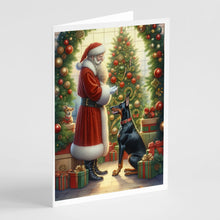 Load image into Gallery viewer, Doberman Pinscher and Santa Claus Greeting Cards - Blank Note Cards – 8-Pack of Artist-Designed Cards with Envelopes