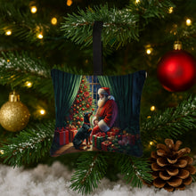Load image into Gallery viewer, Doberman Pinscher and Santa Claus Hanging Square Fabric Ornament 3.5 × 3.5