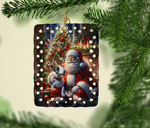Load image into Gallery viewer, English Bull Terrier and Santa Claus Porcelain Ornament