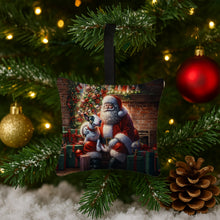 Load image into Gallery viewer, English Bull Terrier and Santa Claus Hanging Square Fabric Ornament 3.5 × 3.5
