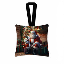 Load image into Gallery viewer, English Bull Terrier and Santa Claus Hanging Square Fabric Ornament 3.5 × 3.5