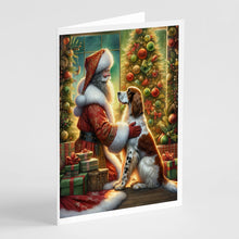 Load image into Gallery viewer, English Setter and Santa Claus Greeting Cards - Blank Note Cards – 8-Pack of Artist-Designed Cards with Envelopes