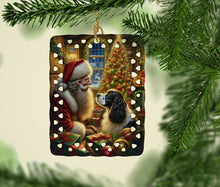 Load image into Gallery viewer, English Springer Spaniel and Santa Claus Porcelain Ornament