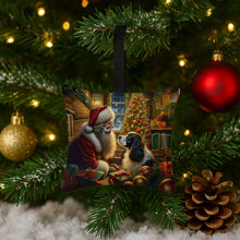 Load image into Gallery viewer, English Springer Spaniel and Santa Claus Hanging Square Fabric Ornament 3.5 × 3.5