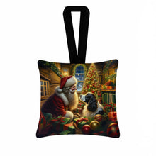 Load image into Gallery viewer, English Springer Spaniel and Santa Claus Hanging Square Fabric Ornament 3.5 × 3.5