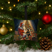 Load image into Gallery viewer, Finnish Spitz and Santa Claus Hanging Square Fabric Ornament 3.5 × 3.5