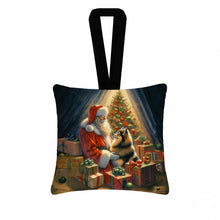 Load image into Gallery viewer, Finnish Spitz and Santa Claus Hanging Square Fabric Ornament 3.5 × 3.5
