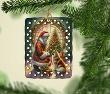 Load image into Gallery viewer, Finnish Spitz and Santa Claus Porcelain Ornament