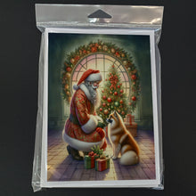 Load image into Gallery viewer, Finnish Spitz and Santa Claus Greeting Cards - Blank Note Cards – 8-Pack of Artist-Designed Cards with Envelopes