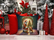 Load image into Gallery viewer, Finnish Spitz and Santa Claus Throw Pillow - 14x14 Decorative Pillow – Art for Your Home &amp; Patio