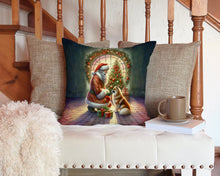 Load image into Gallery viewer, Finnish Spitz and Santa Claus Throw Pillow - 14x14 Decorative Pillow – Art for Your Home &amp; Patio