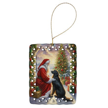 Load image into Gallery viewer, Flat-Coated Retriever and Santa Claus Porcelain Ornament