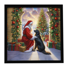 Load image into Gallery viewer, Flat-Coated Retriever and Santa Claus Framed Metal Print