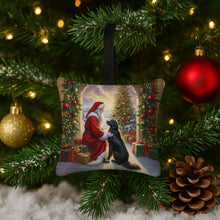 Load image into Gallery viewer, Flat-Coated Retriever and Santa Claus Hanging Square Fabric Ornament 3.5 × 3.5