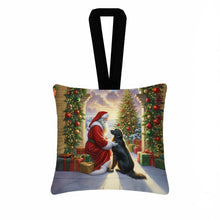 Load image into Gallery viewer, Flat-Coated Retriever and Santa Claus Hanging Square Fabric Ornament 3.5 × 3.5
