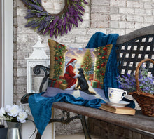 Load image into Gallery viewer, Flat-Coated Retriever and Santa Claus Throw Pillow