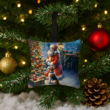 Load image into Gallery viewer, Fox Terrier and Santa Claus Hanging Square Fabric Ornament 3.5 × 3.5