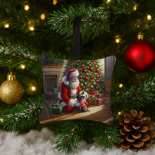 Load image into Gallery viewer, French Bulldog and Santa Claus Hanging Square Fabric Ornament 3.5 × 3.5