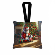 Load image into Gallery viewer, French Bulldog and Santa Claus Hanging Square Fabric Ornament 3.5 × 3.5
