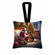 Load image into Gallery viewer, German Shepherd and Santa Claus Hanging Square Fabric Ornament 3.5 × 3.5