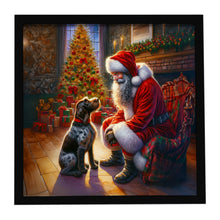 Load image into Gallery viewer, German Wirehaired Pointer and Santa Claus Framed Metal Print
