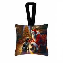 Load image into Gallery viewer, German Wirehaired Pointer and Santa Claus Hanging Square Fabric Ornament 3.5 × 3.5