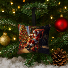 Load image into Gallery viewer, Golden Retriever and Santa Claus Hanging Square Fabric Ornament 3.5 × 3.5