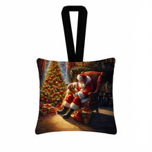 Load image into Gallery viewer, Golden Retriever and Santa Claus Hanging Square Fabric Ornament 3.5 × 3.5