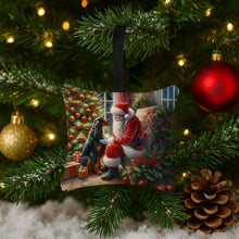 Load image into Gallery viewer, Gordon Setter and Santa Claus Hanging Square Fabric Ornament 3.5 × 3.5
