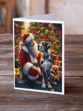 Load image into Gallery viewer, Great Dane and Santa Claus Greeting Cards - Blank Note Cards – 8-Pack of Artist-Designed Cards with Envelopes