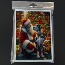 Load image into Gallery viewer, Great Dane and Santa Claus Greeting Cards - Blank Note Cards – 8-Pack of Artist-Designed Cards with Envelopes