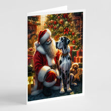 Load image into Gallery viewer, Great Dane and Santa Claus Greeting Cards - Blank Note Cards – 8-Pack of Artist-Designed Cards with Envelopes