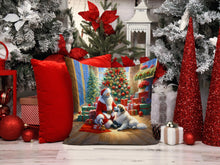 Load image into Gallery viewer, Great Pyrenees and Santa Claus Throw Pillow - 14x14 Decorative Pillow – Art for Your Home &amp; Patio