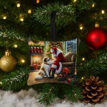 Load image into Gallery viewer, Great Pyrenees and Santa Claus Hanging Square Fabric Ornament 3.5 × 3.5