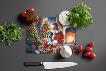 Load image into Gallery viewer, Greater Swiss Mountain Dog and Santa Claus Glass Cutting Boards – Durable, Decorative Kitchen Art