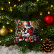 Load image into Gallery viewer, Greater Swiss Mountain Dog and Santa Claus Hanging Square Fabric Ornament 3.5 × 3.5