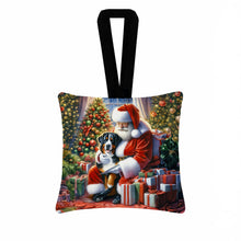 Load image into Gallery viewer, Greater Swiss Mountain Dog and Santa Claus Hanging Square Fabric Ornament 3.5 × 3.5