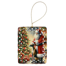 Load image into Gallery viewer, Greyhound and Santa Claus Porcelain Ornament