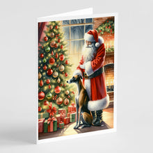 Load image into Gallery viewer, Greyhound and Santa Claus Greeting Cards - Blank Note Cards – 8-Pack of Artist-Designed Cards with Envelopes