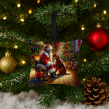Load image into Gallery viewer, Irish Setter and Santa Claus Hanging Square Fabric Ornament 3.5 × 3.5