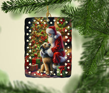 Load image into Gallery viewer, Irish Wolfhound and Santa Claus Porcelain Ornament