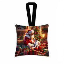 Load image into Gallery viewer, Jack Russell Terrier and Santa Claus Hanging Square Fabric Ornament 3.5 × 3.5