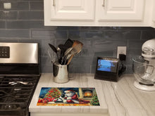 Load image into Gallery viewer, Japanese Chin and Santa Claus Glass Cutting Boards – Durable, Decorative Kitchen Art