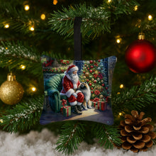Load image into Gallery viewer, Keeshond and Santa Claus Hanging Square Fabric Ornament 3.5 × 3.5