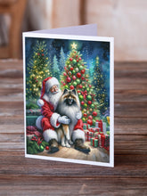 Load image into Gallery viewer, Keeshond and Santa Claus Greeting Cards - Blank Note Cards – 8-Pack of Artist-Designed Cards with Envelopes