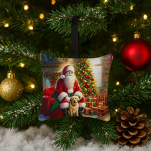 Load image into Gallery viewer, Labrador Retriever and Santa Claus Hanging Square Fabric Ornament 3.5 × 3.5