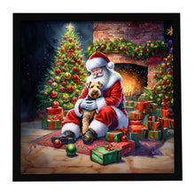 Load image into Gallery viewer, Lakeland Terrier and Santa Claus Framed Metal Print