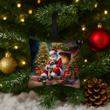 Load image into Gallery viewer, Lakeland Terrier and Santa Claus Hanging Square Fabric Ornament 3.5 × 3.5